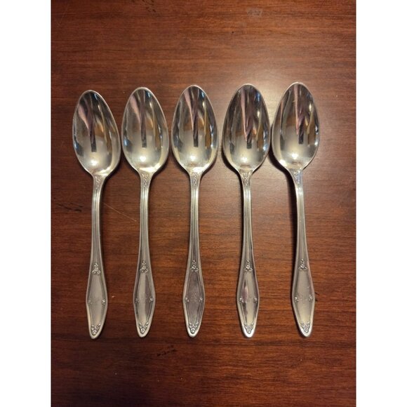 Set of 5 Holmes & Edwards Silverplate Teaspoons Monogram A - Picture 1 of 16